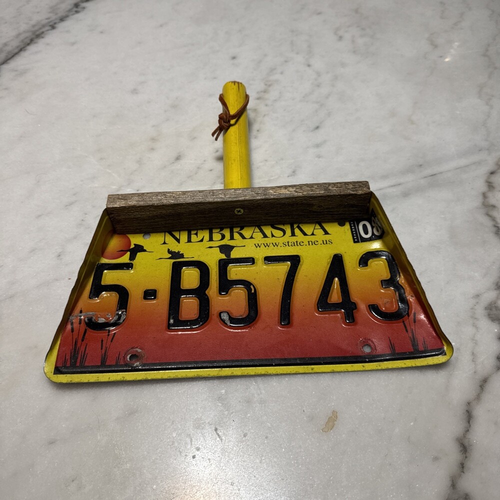 Vintage 2008  Nebraska License Plate Hand Crafted Dust Pan.  Dawson County